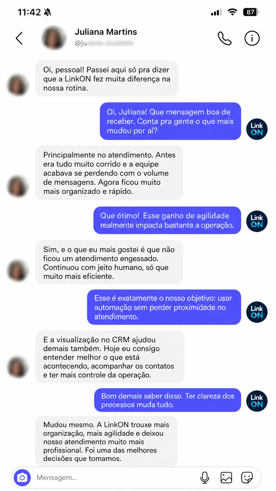 Depoimento de cliente LinkOn